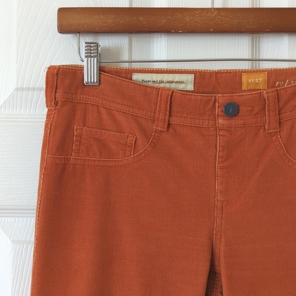 Pilcro Anthropologie Serif Pinwale Corduroy Mid Rise Skinny Pants Orange 27 - Picture 7 of 15